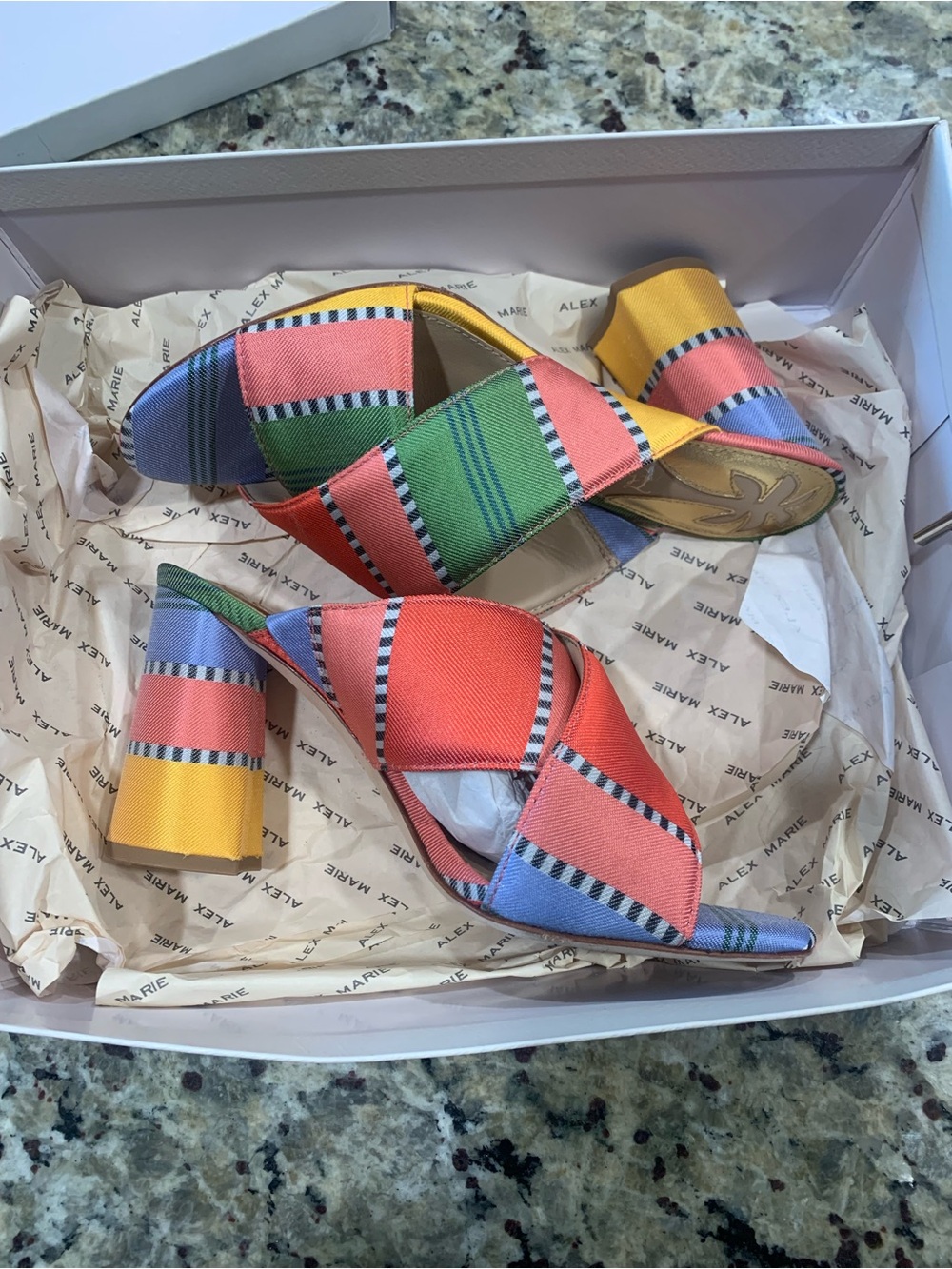 ANTONIO MELANI Multicolor Striped Fabric Block Heel Mules